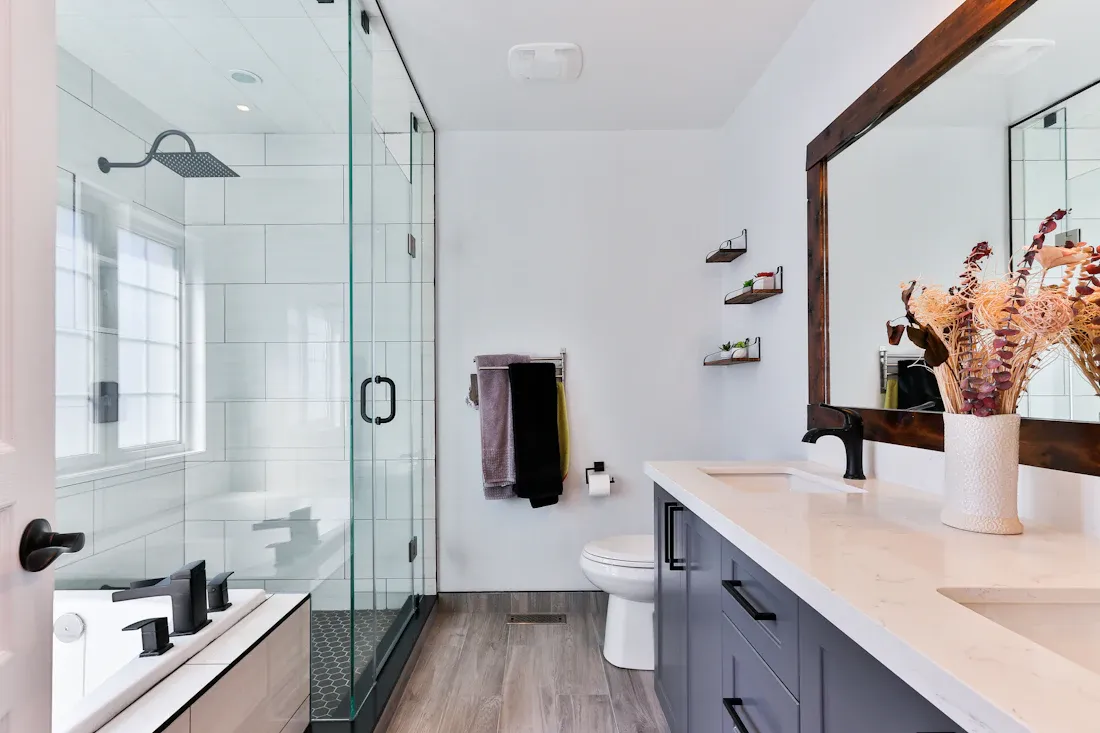 Neat domestic tiling and plumbing in a modern residence