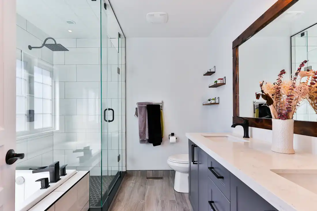 Neat domestic tiling and plumbing in a modern residence