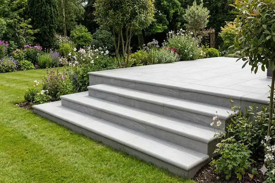 Completed patio steps and stone edging